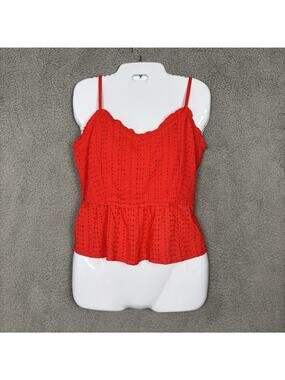 Sim Sam Women Eyelet Top Medium Sleeveless Peplum Tank Smocked Ruffle Boho NEW